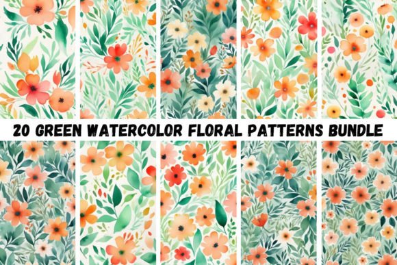 20 Green Watercolor Patterns for Creative Projects