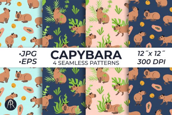 Capybara with Plants and Fruits Patterns: A Whimsical Addition to Creative Projects