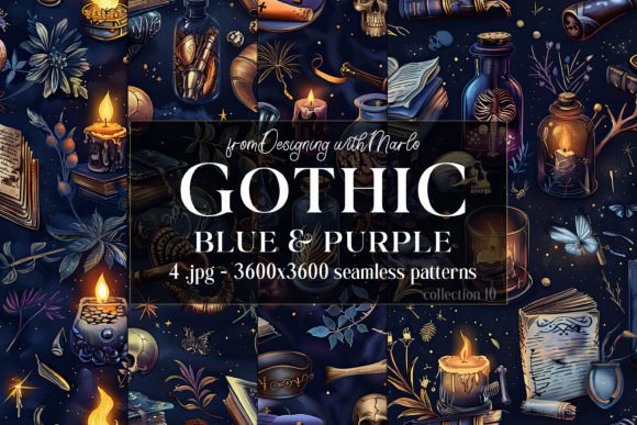 Gothic Blue Purple Seamless Patterns 10