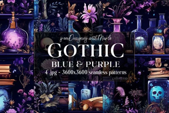 Gothic Blue Purple Seamless Patterns 15
