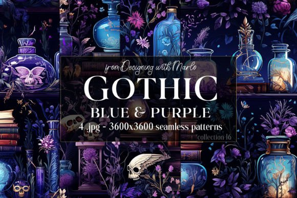 Gothic Blue Purple Seamless Patterns 16: A Versatile Resource for Creative Projects