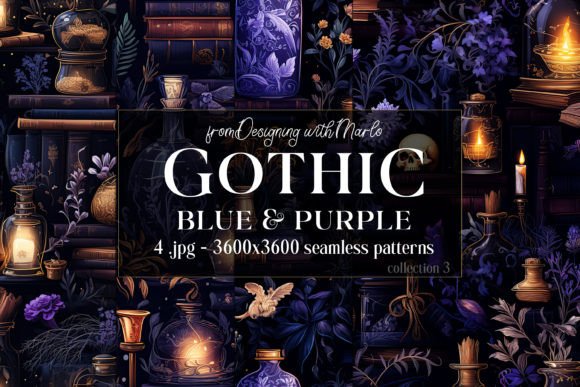 Gothic Blue Purple Seamless Patterns 3