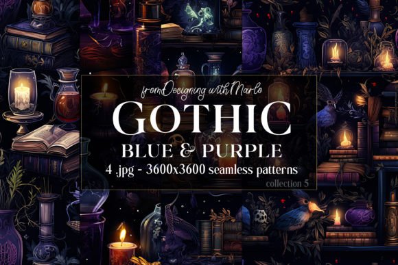 Gothic Blue Purple Seamless Patterns 5