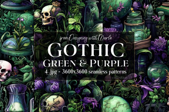 Gothic Green Purple Seamless Patterns 13