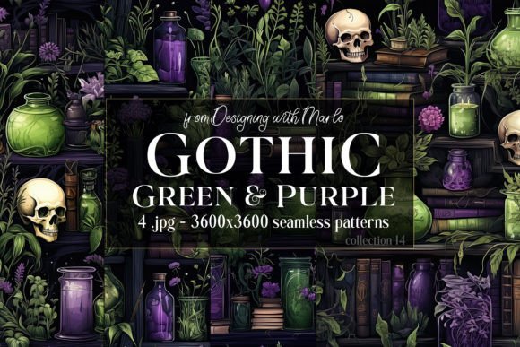 Gothic Green Purple Seamless Patterns 14