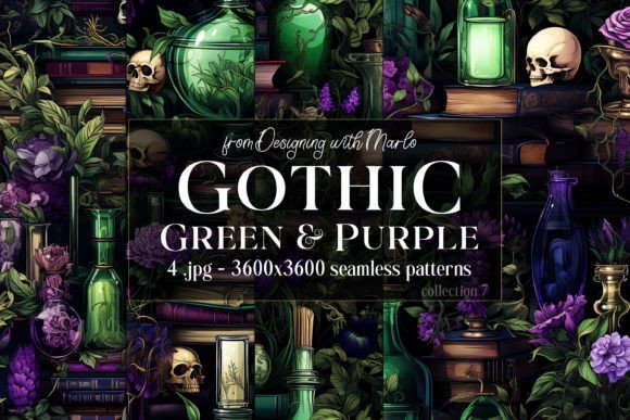 Gothic Green Purple Seamless Patterns 7