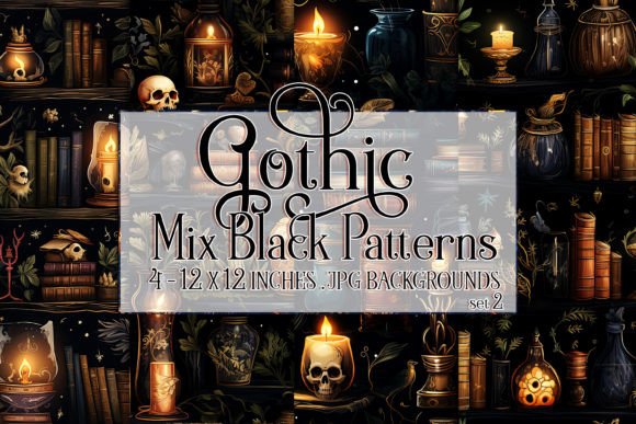 Gothic Wiccan Black Seamless Patterns 2