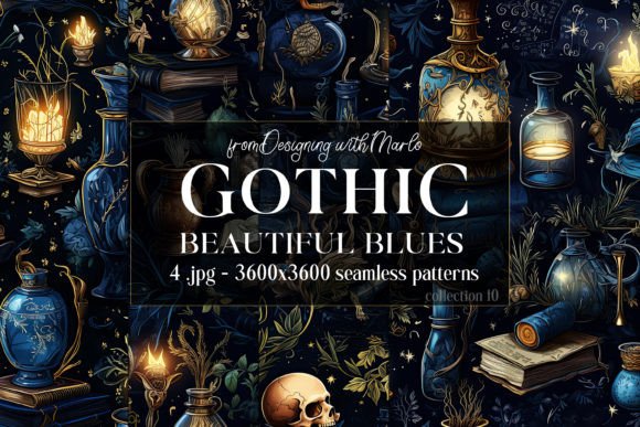 Gothic Wiccan Blue Seamless Patterns 10: A Unique Package for Your Creative Projects
