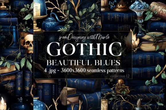 Gothic Wiccan Blue Seamless Patterns 12