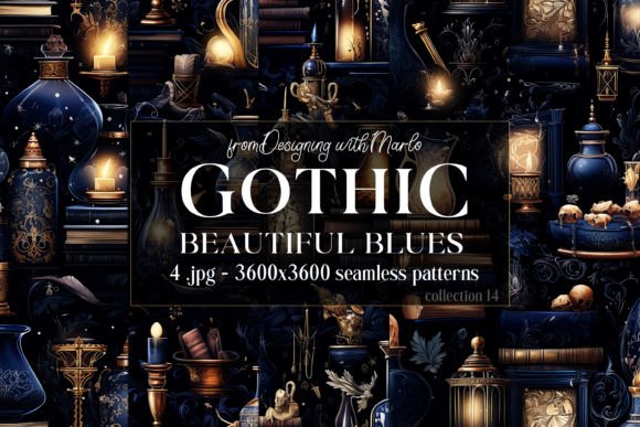 Gothic Wiccan Blue Seamless Patterns 14
