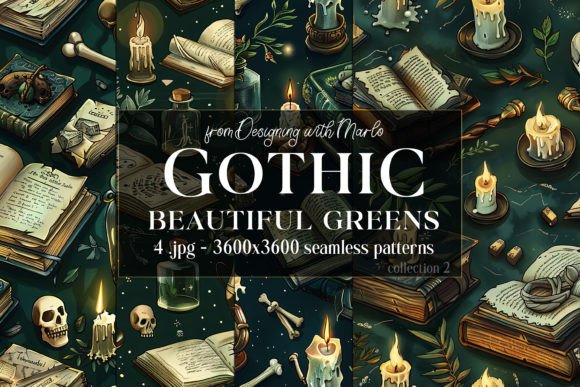 Gothic Wiccan Green Seamless Patterns 2: Elevate Your Magical Crafts