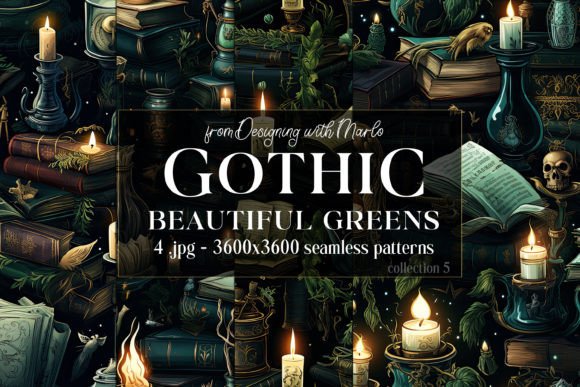 Gothic Wiccan Green Seamless Patterns 5: Elevating Your Digital and Print Crafts