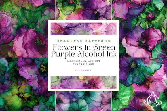 Green Purple Alcohol Ink Patterns