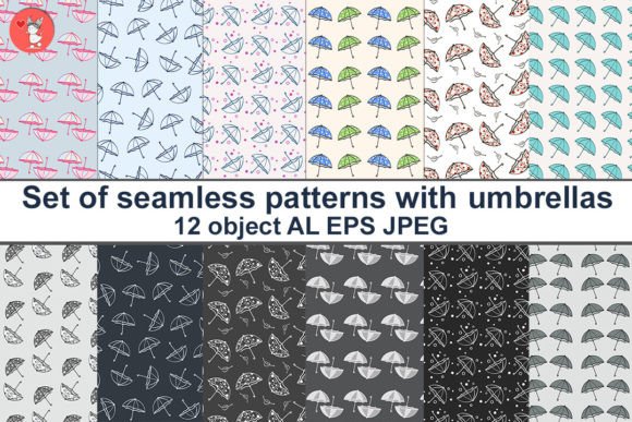 Set of Seamless Patterns with Umbrellas