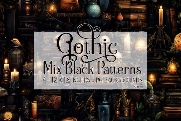 Unlocking the Dark Aesthetic: Gothic Wiccan Black Seamless Patterns 4 for Creative Projects