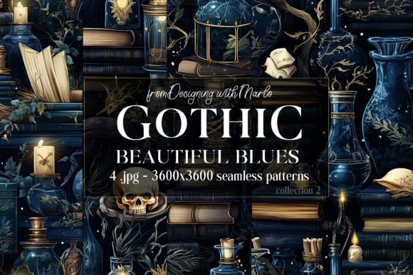 Unlocking the Mystique: Gothic Wiccan Blue Seamless Patterns 2 for Your Creative Projects