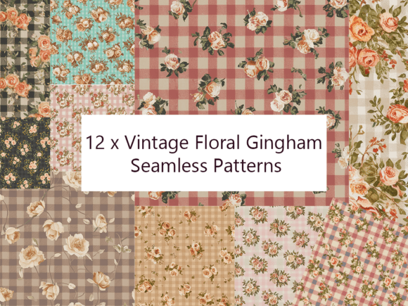 Vintage Floral Gingham Seamless Patterns